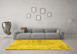 Machine Washable Patchwork Yellow Transitional Rug in a Living Room, wshcon2670yw