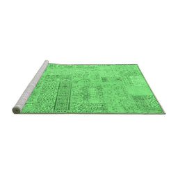 Sideview of Machine Washable Patchwork Emerald Green Transitional Area Rugs, wshcon2670emgrn