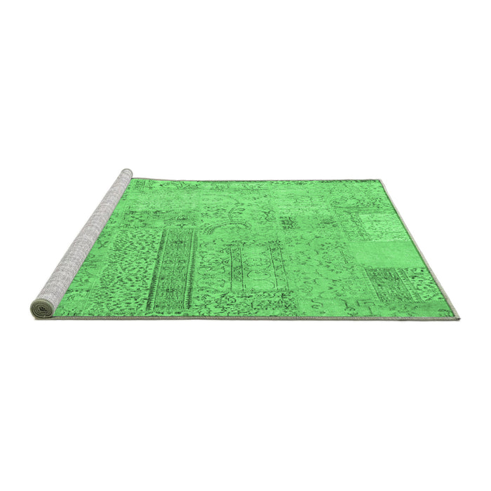 Sideview of Machine Washable Patchwork Emerald Green Transitional Area Rugs, wshcon2670emgrn