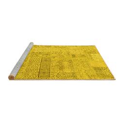 Sideview of Machine Washable Patchwork Yellow Transitional Rug, wshcon2670yw