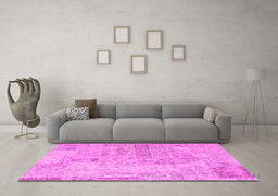 Machine Washable Patchwork Pink Transitional Rug in a Living Room, wshcon2670pnk