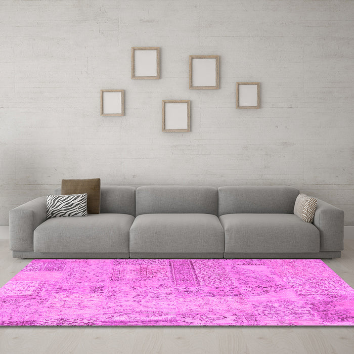 Machine Washable Patchwork Pink Transitional Rug in a Living Room, wshcon2670pnk