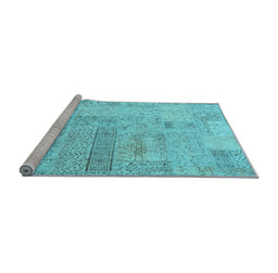 Sideview of Machine Washable Patchwork Light Blue Transitional Rug, wshcon2670lblu