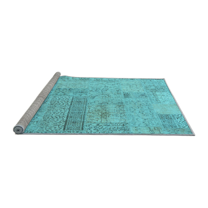 Sideview of Machine Washable Patchwork Light Blue Transitional Rug, wshcon2670lblu