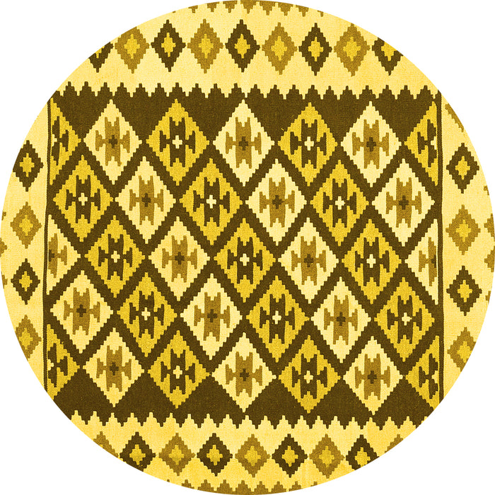 Round Machine Washable Southwestern Yellow Country Rug, wshcon2671yw