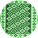 Round Machine Washable Southwestern Emerald Green Country Area Rugs, wshcon2671emgrn