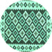 Round Southwestern Turquoise Country Rug, con2671turq