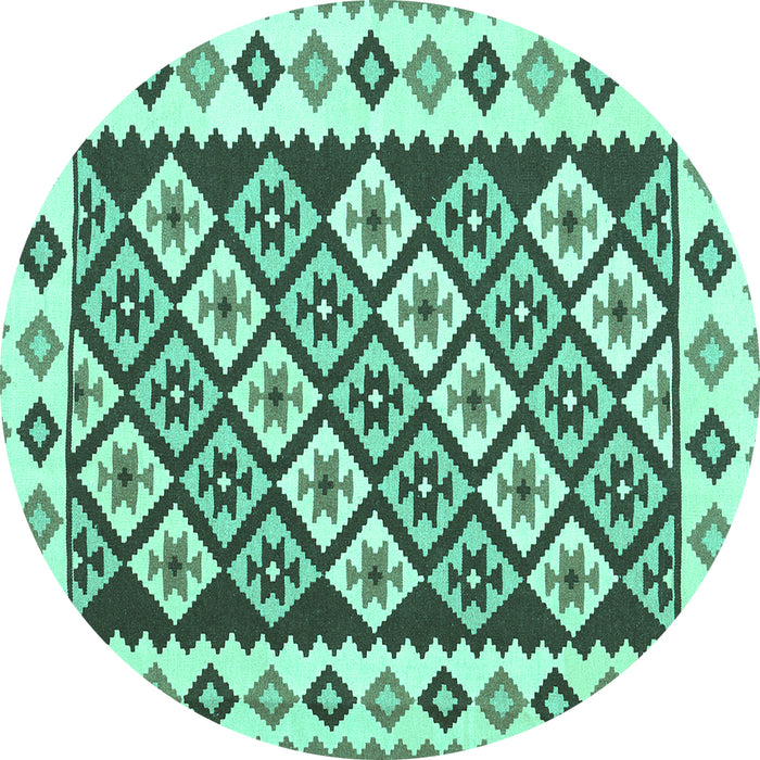 Round Machine Washable Southwestern Turquoise Country Area Rugs, wshcon2671turq