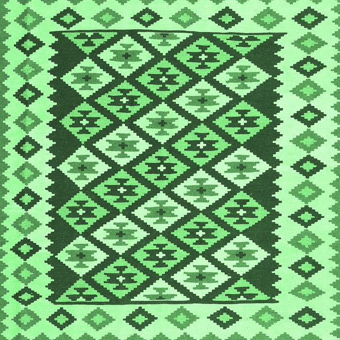 Square Machine Washable Southwestern Emerald Green Country Area Rugs, wshcon2671emgrn