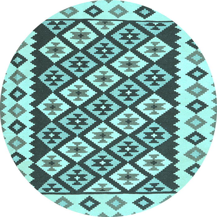Round Machine Washable Southwestern Light Blue Country Rug, wshcon2671lblu