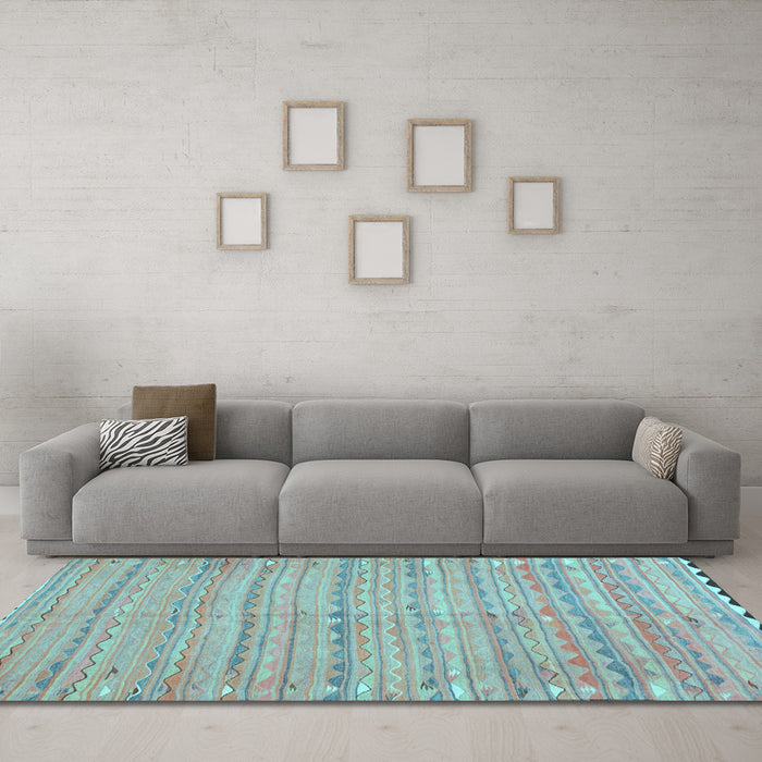 Machine Washable Southwestern Light Blue Country Rug in a Living Room, wshcon2672lblu