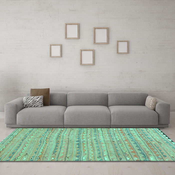 Machine Washable Southwestern Turquoise Country Area Rugs in a Living Room,, wshcon2672turq