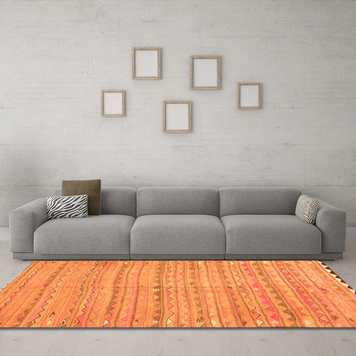 Machine Washable Southwestern Orange Country Area Rugs in a Living Room, wshcon2672org