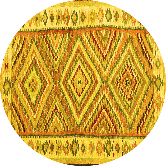Round Machine Washable Southwestern Yellow Country Rug, wshcon2673yw