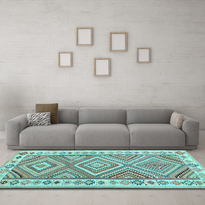 Machine Washable Southwestern Light Blue Country Rug in a Living Room, wshcon2673lblu
