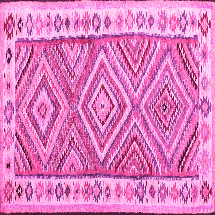 Square Machine Washable Southwestern Pink Country Rug, wshcon2673pnk
