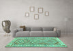 Machine Washable Southwestern Turquoise Country Area Rugs in a Living Room,, wshcon2673turq