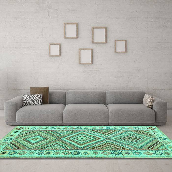 Machine Washable Southwestern Turquoise Country Area Rugs in a Living Room,, wshcon2673turq