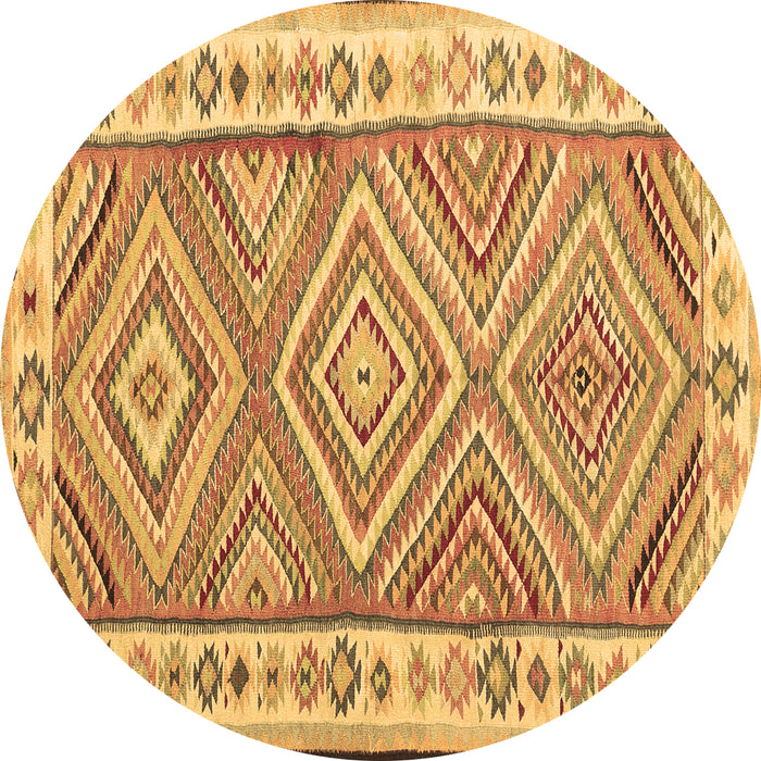 Round Machine Washable Southwestern Brown Country Rug, wshcon2673brn