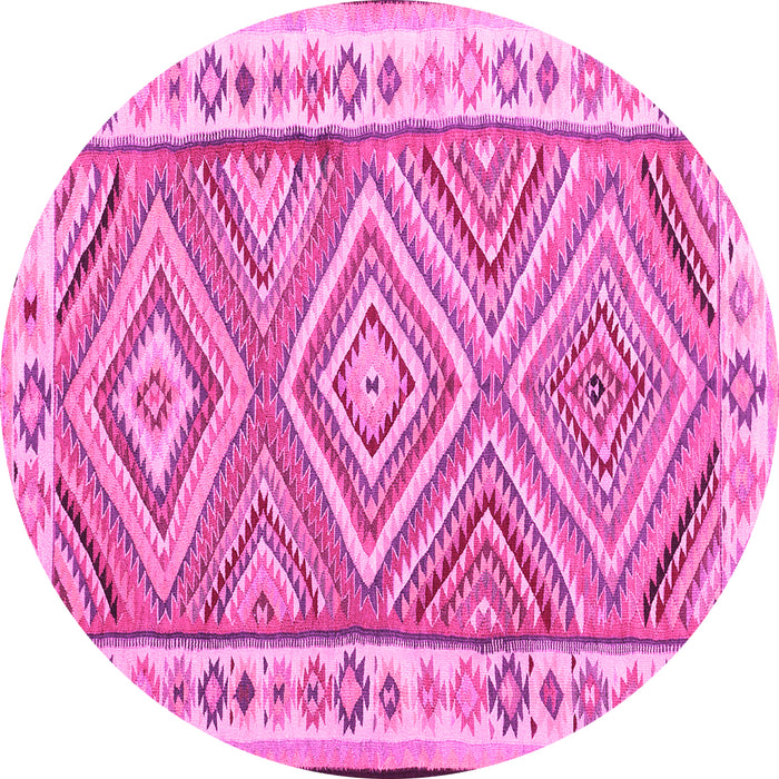 Round Machine Washable Southwestern Pink Country Rug, wshcon2673pnk