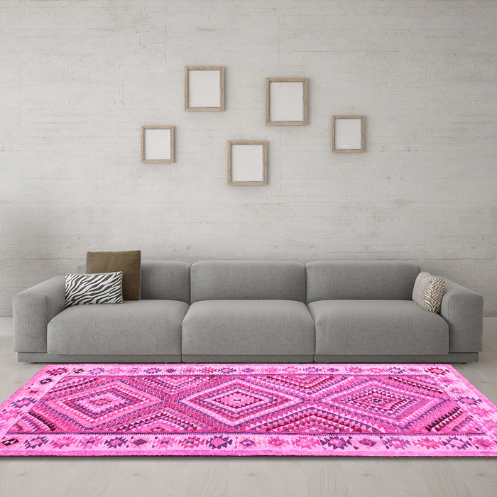 Machine Washable Southwestern Pink Country Rug in a Living Room, wshcon2673pnk