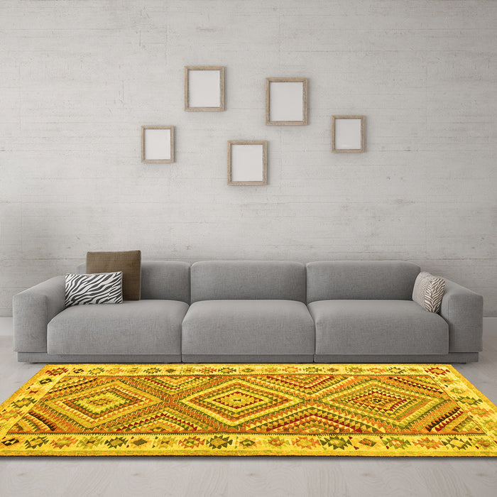 Machine Washable Southwestern Yellow Country Rug in a Living Room, wshcon2673yw
