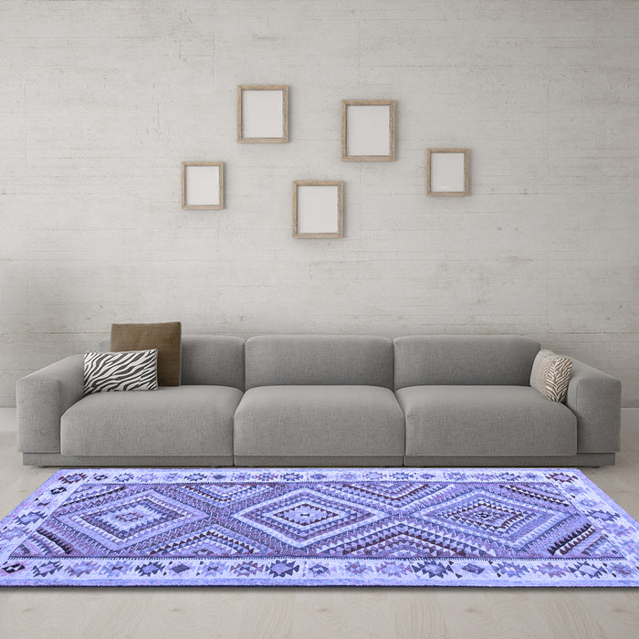 Machine Washable Southwestern Blue Country Rug in a Living Room, wshcon2673blu