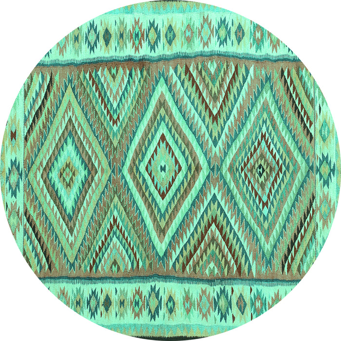 Round Southwestern Turquoise Country Rug, con2673turq