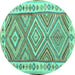 Round Southwestern Turquoise Country Rug, con2673turq