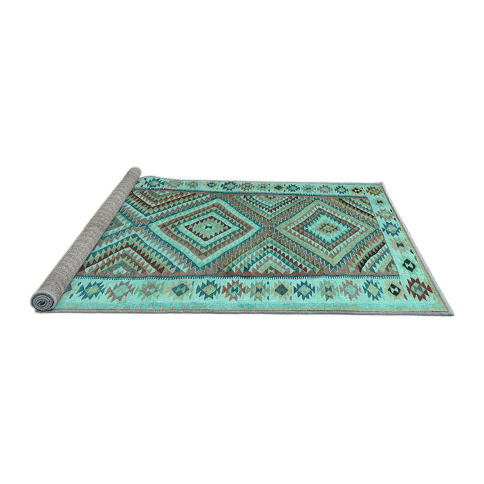 Sideview of Machine Washable Southwestern Light Blue Country Rug, wshcon2673lblu
