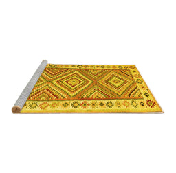 Sideview of Machine Washable Southwestern Yellow Country Rug, wshcon2673yw