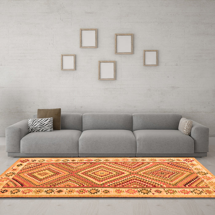 Machine Washable Southwestern Orange Country Area Rugs in a Living Room, wshcon2673org