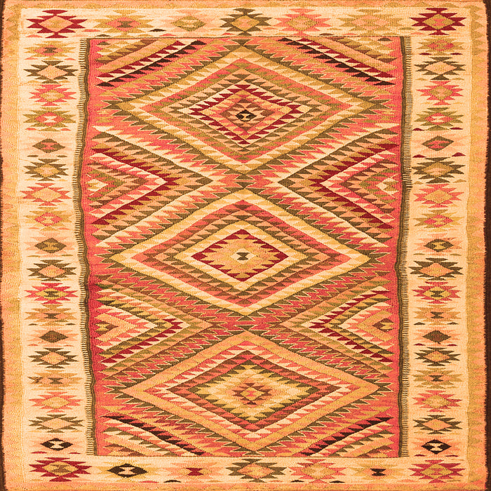 Round Machine Washable Southwestern Orange Country Area Rugs, wshcon2673org