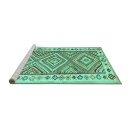 Sideview of Machine Washable Southwestern Turquoise Country Area Rugs, wshcon2673turq