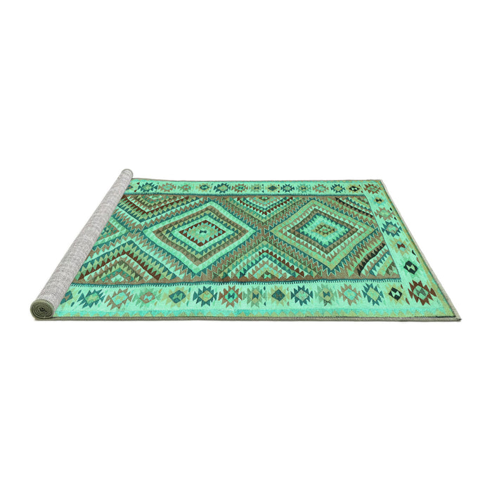 Sideview of Machine Washable Southwestern Turquoise Country Area Rugs, wshcon2673turq