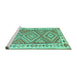 Sideview of Machine Washable Southwestern Turquoise Country Area Rugs, wshcon2673turq