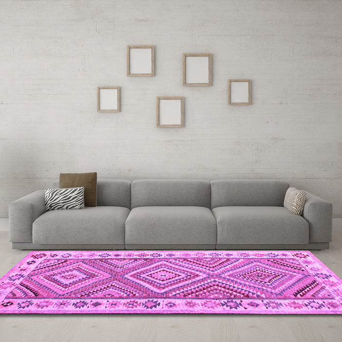 Machine Washable Southwestern Purple Country Area Rugs in a Living Room, wshcon2673pur