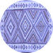 Round Machine Washable Southwestern Blue Country Rug, wshcon2673blu