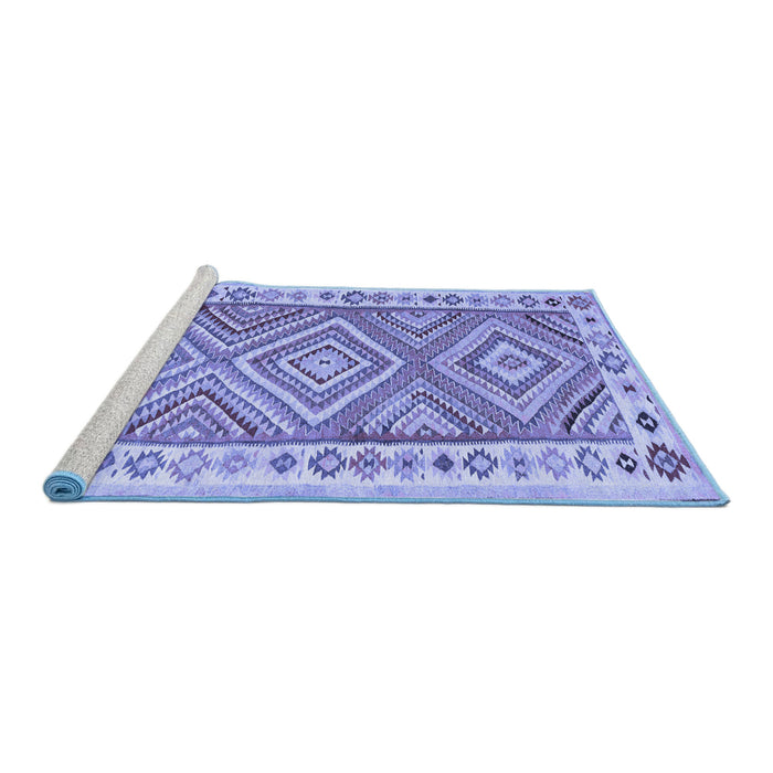 Sideview of Machine Washable Southwestern Blue Country Rug, wshcon2673blu