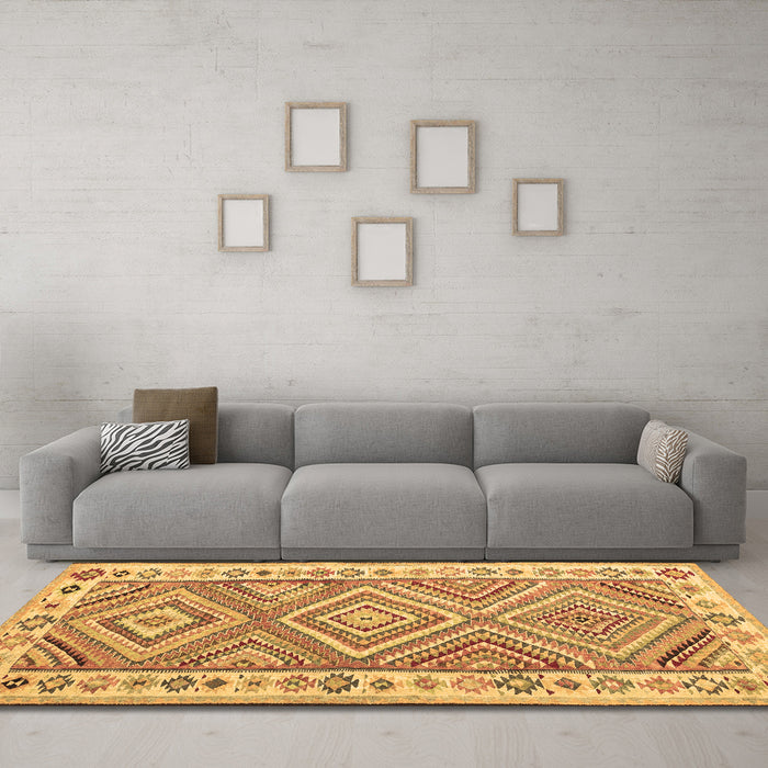 Machine Washable Southwestern Brown Country Rug in a Living Room,, wshcon2673brn