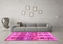 Machine Washable Southwestern Pink Country Rug in a Living Room, wshcon2674pnk