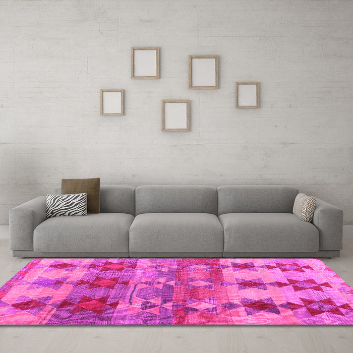 Machine Washable Southwestern Pink Country Rug in a Living Room, wshcon2674pnk