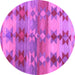 Round Machine Washable Southwestern Purple Country Area Rugs, wshcon2674pur