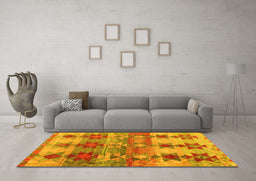 Machine Washable Southwestern Yellow Country Rug in a Living Room, wshcon2674yw