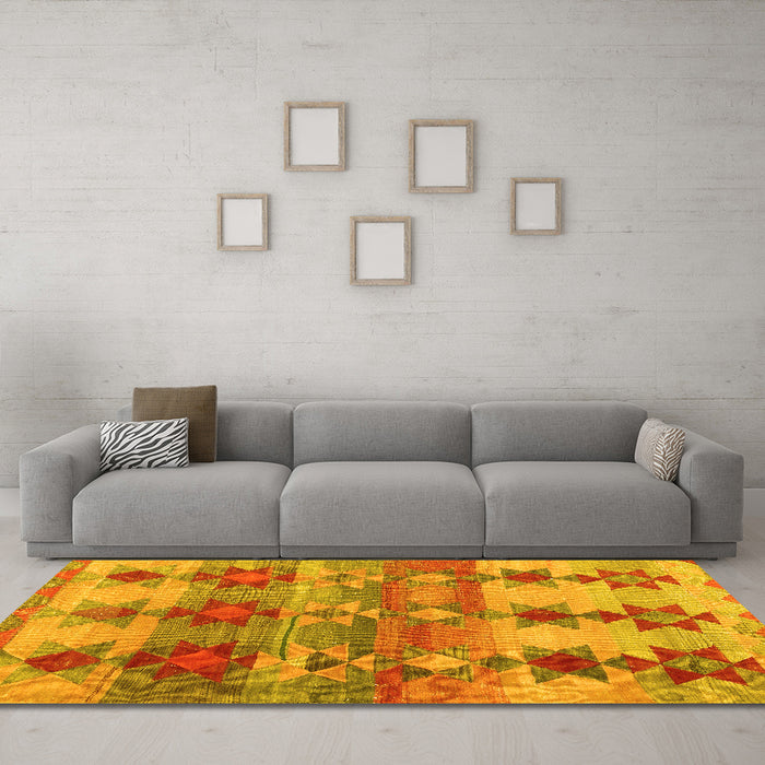 Machine Washable Southwestern Yellow Country Rug in a Living Room, wshcon2674yw