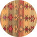 Round Southwestern Brown Country Rug, con2674brn