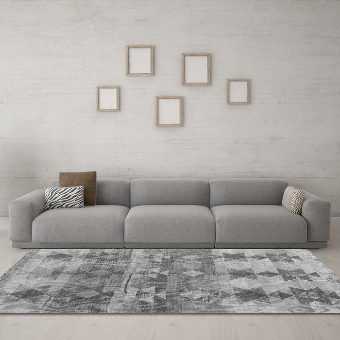 Machine Washable Southwestern Gray Country Rug in a Living Room,, wshcon2674gry