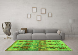 Machine Washable Southwestern Green Country Area Rugs in a Living Room,, wshcon2674grn