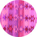 Round Machine Washable Southwestern Pink Country Rug, wshcon2674pnk