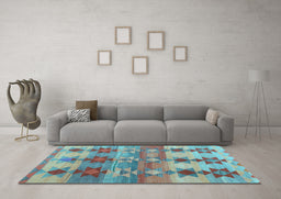 Machine Washable Southwestern Light Blue Country Rug in a Living Room, wshcon2674lblu